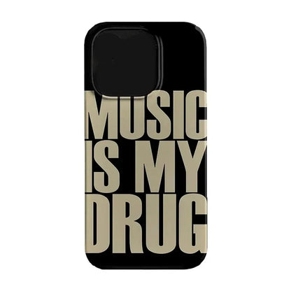 INS “Music Is My Drug” iPhone Case – Black Lucky Design (iPhone 11–16 Pro Max)