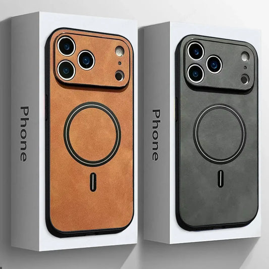 MagSafe Leather Shockproof iPhone Case – Wireless Charging (iPhone 11–17 Pro Max)