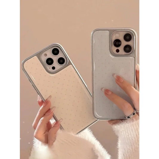 Retro Polka Dot iPhone Case with Silver Edge – Shockproof TPU (iPhone XR–17 Pro Max)